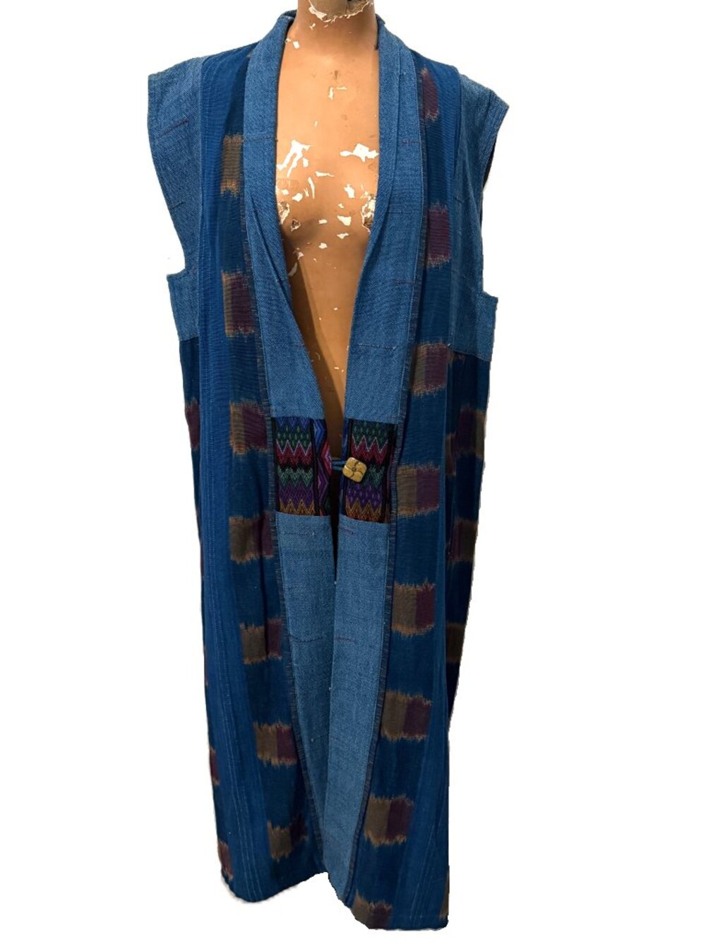 Vintage Veranda Wear Hand Woven Cotton Long Vest Jacket Boho Hippie NWT Tribal